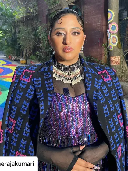The Raja Kumari looking powerful in a full Manish Malhotra look, complete with the custom shattered glass nails I designed for her.