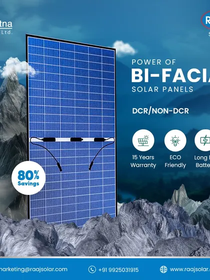 This image showcases the power of our Bi-Facial solar panels. Set against a mountainous backdrop, it highlights their durability and ability to deliver up to 80% savings in any environment.