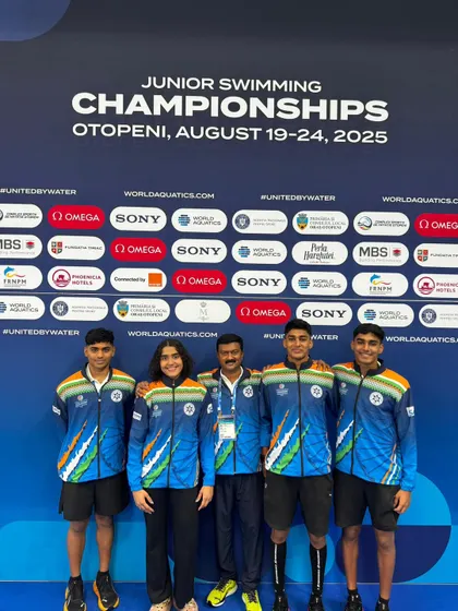 Taking our legacy to the world stage. Our swimmers proudly representing Team India at the World Aquatic Junior Swimming Championship in Otopeni, Romania. This is a testament to our commitment to building world-class athletes.