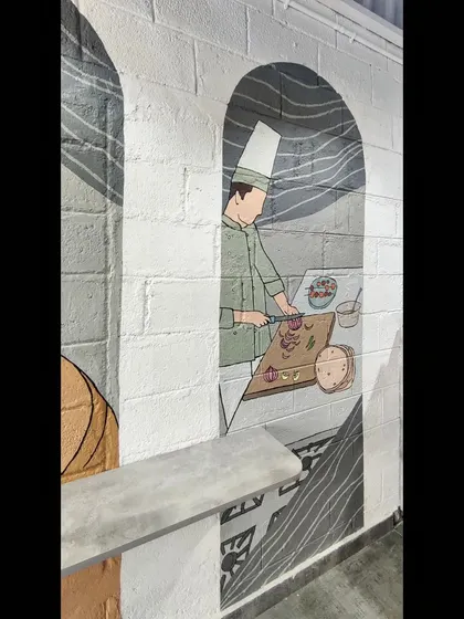 Close-up of the chopping chef panel.