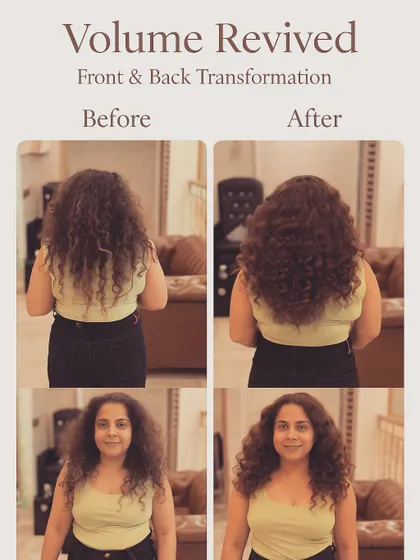 It's not just about length, it's about life and volume. For this client, we used custom curly extensions to revive her natural texture, adding fullness and definition for a truly vibrant look.