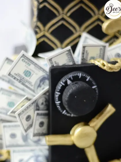 A close-up of the vault, overflowing with edible money.