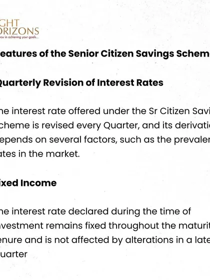 An excerpt from our Weekly Bulletin on the Senior Citizen Savings Scheme (SCSS). This section explains that the interest rate is revised quarterly but remains fixed for the investor throughout the maturity tenure.
