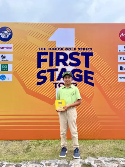 Vedaansh Jain celebrates his 1st Runner-up position at the Junior Golf Series First Stage Tour at Black Mountain Golf Club, Thailand.