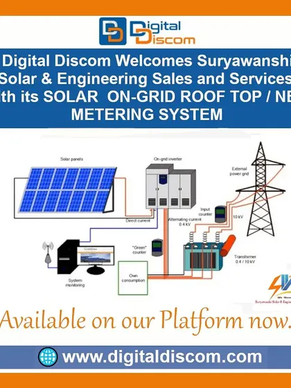 This diagram from Suryawanshi Solar illustrates how a solar on-grid rooftop system with net metering works. It shows the connection from solar panels through the inverter to the power grid.