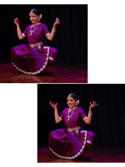 Sandhya Udupa performing 'Kala tarpa,' her form expressive and full of life.