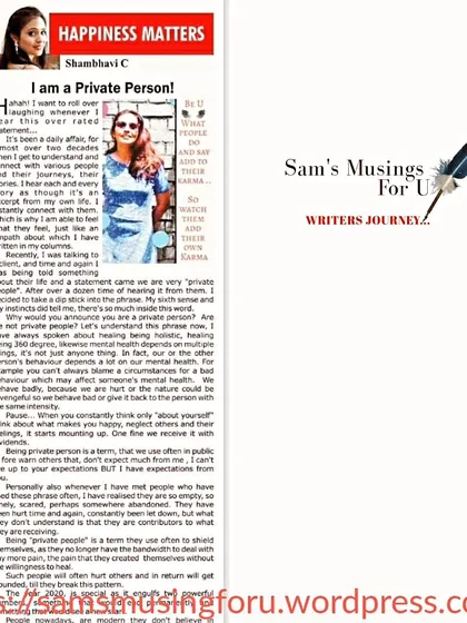 A column titled "I am a Private Person!" where I explore the nuances of this common statement and what it means for our mental health.