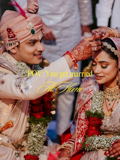 "POV: You get married at home." This shot captures the intimacy and comfort of a home wedding, proving you don't need a palace for a fairytale moment.