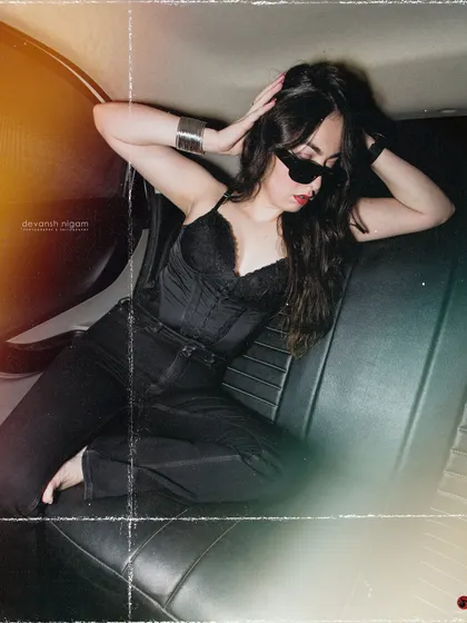 Be as bold as your lipstick. This is from a vintage-inspired car shoot, where we used a retro filter and dramatic poses to create a 90s paparazzi vibe.