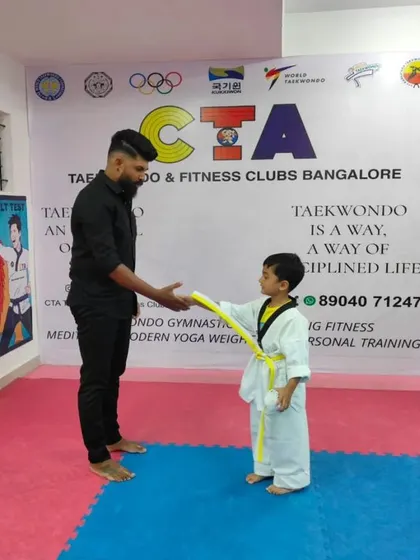 Awarding a yellow belt at our Banaswadi dojang.