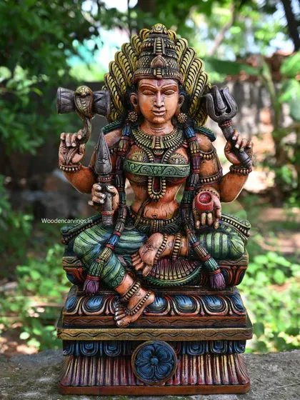 Another angle of the 30-inch Shri Devi (Amman) statue, showing the powerful posture and detailed ornamentation.