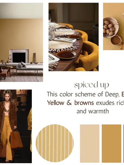 Our "Spiced Up" moodboard, a symphony of deep earthy yellow and browns that exudes richness and warmth, perfect for creating a space that soothes the soul.