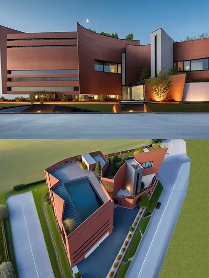 Renders of the concept, showing a copper-clad facade and a rooftop pool.