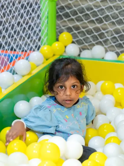 A quiet moment of observation in the middle of the fun. Our playzone provides a stimulating environment where children can be active or simply take in their surroundings.