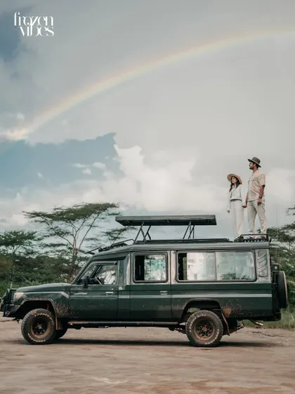 For the adventurous at heart. We captured this incredible moment for Nikita and Harshil during their pre-wedding shoot in Nairobi, Kenya, complete with a safari jeep and a rainbow. If you can dream it, we can shoot it.