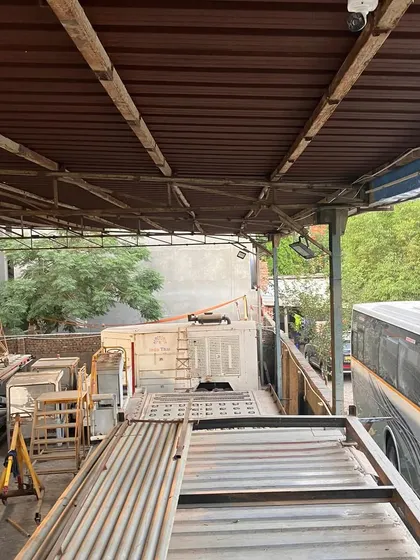 A wide view of the industrial yard where we installed an 8-camera system. The cameras are placed to provide overlapping fields of view for complete coverage.