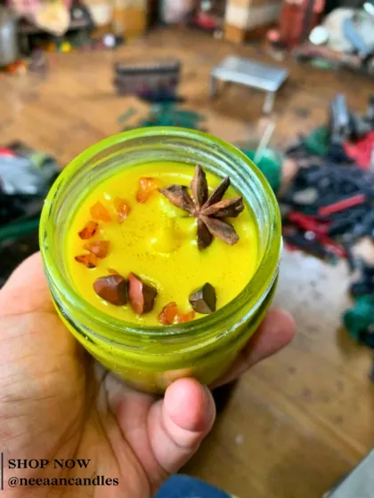 A burst of sunshine in a jar. I hand-pour this candle with love and top it with healing crystals and star anise to fill your space with warmth and positivity.