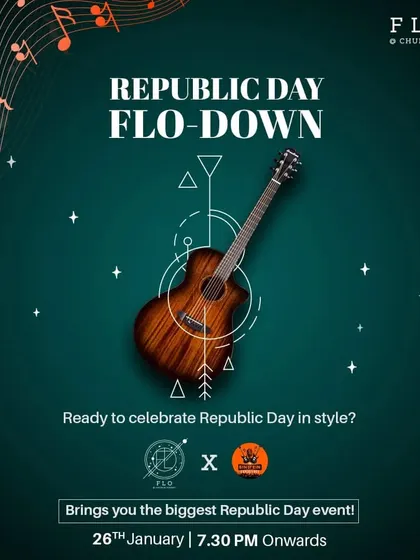 A minimalist and stylish poster for the Republic Day event at FLO, featuring our collaboration.