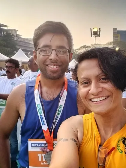 A selfie with a fellow runner at the Kochi Marathon. It was a race on my birthday, and the running community made it a celebration.