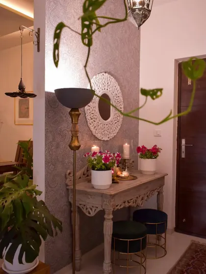 This setup shows how plants can be used to frame an entryway, adding life and a touch of nature.