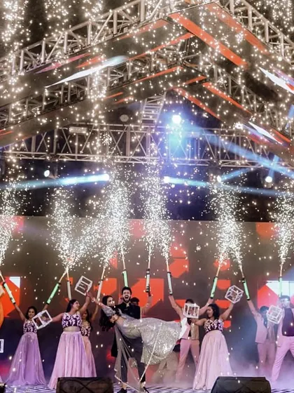 A grand finale to the couple's Sangeet performance, complete with backup dancers and a shower of cold pyros, creating a truly spectacular finish.
