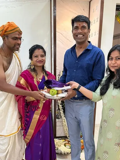 A special moment during a housewarming pooja with our clients. It is an honor to be part of such an important milestone in their lives.