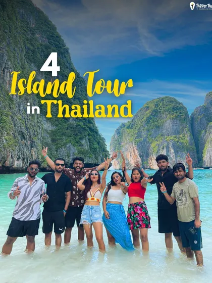 The 4 Island Tour in Thailand is a must do. This is our crew, living their best life in the crystal clear waters of the Andaman Sea, surrounded by stunning limestone karsts. An unforgettable experience.
