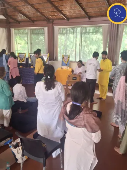 The purification ceremony is an integral part of our satsang, where devotees can come forward to receive a blessing. It is a moment of consciously offering our limitations to God and opening our hearts to receive divine grace.