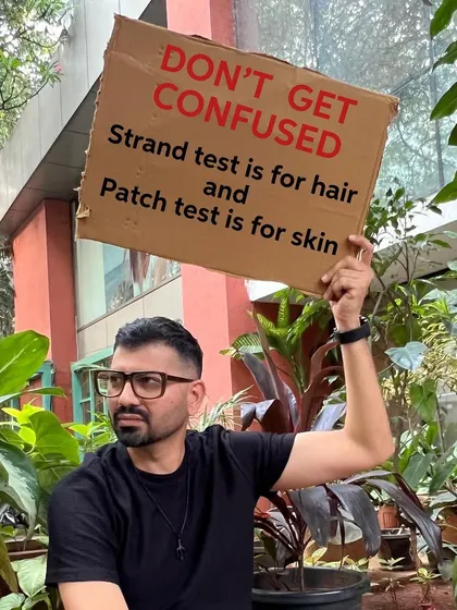 A simple but vital reminder for all stylists. Don't get confused: a strand test is for checking hair color results and integrity, while a patch test is for checking skin sensitivity to the color.