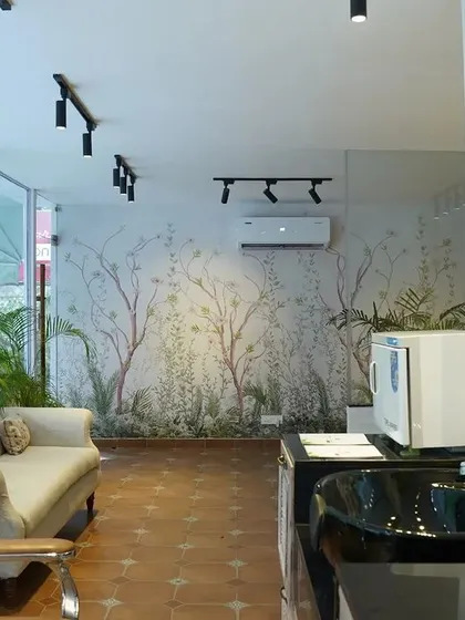 A wide view of my salon space in Pallavi Complex, showing the clean lines, natural light, and tranquil decor that await you.