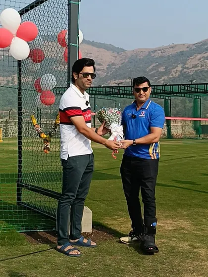 Pravin Tambe being felicitated during the opening ceremony of the academy, marking the beginning of our journey to nurture future cricket stars.