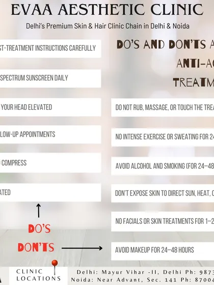 To ensure the best outcome, follow these do's and don'ts after your anti-aging treatment. Following post-treatment instructions carefully is key to a successful and lasting result.