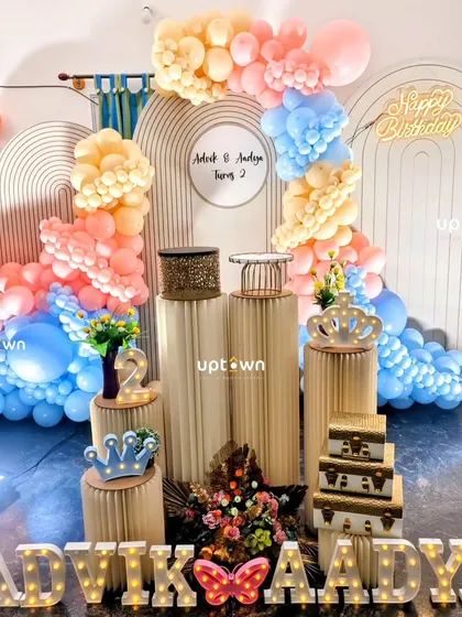 Another view of the pastel twin's birthday setup.