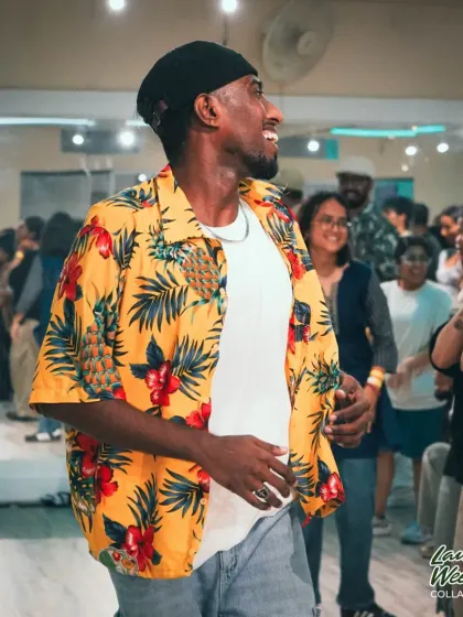 An instructor smiling and enjoying the vibe during the Launch Weekend Collab Series 2.0.