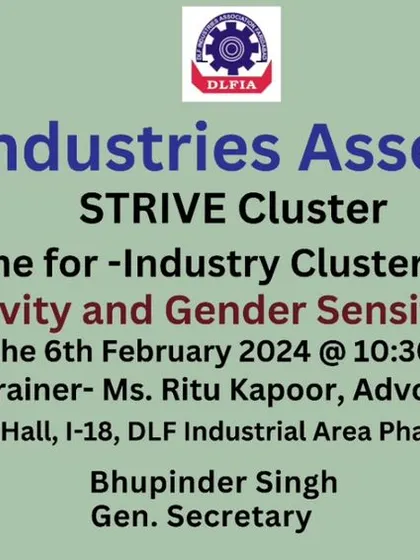 The official banner for the training program on 'Inclusivity and Gender Sensitivity and POSH' for the DLF Industries Association, where I was the designated trainer.