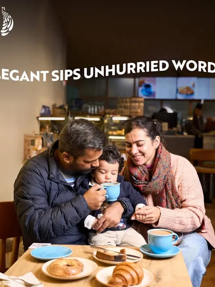 Elegant sips and unhurried words. A family enjoys a quiet moment together at Blue Tokai, showing that my cafes are welcoming spaces for everyone, not just for work.
