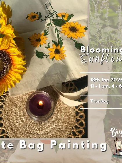 A "Blooming Sunflowers" tote bag painting workshop. Create a bright and cheerful accessory that you've painted yourself.
