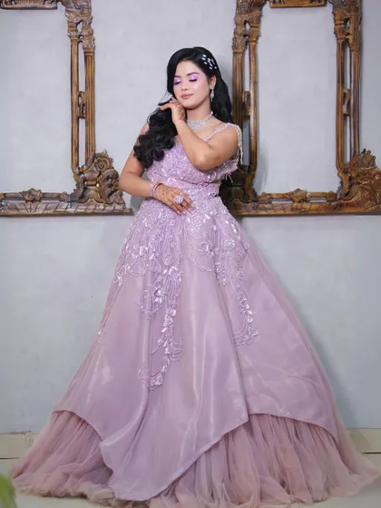 Another beautiful shot of the lavender princess gown, perfect for your pre-wedding photoshoot or engagement party.