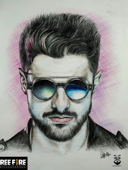 A color sketch of DJ Alok, a character from the game Free Fire. I had fun with this one, especially with the challenge of drawing the colorful reflection in his sunglasses.