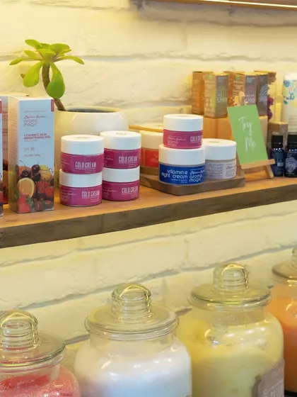 My product display features a variety of creams and serums. I believe in providing transparent, natural options for your daily skincare needs.