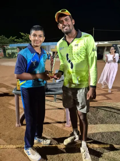 Another one of our U-14 champions receiving his award for contributing to the team's victory in the Kreeda Macushla Cricket Carnival.