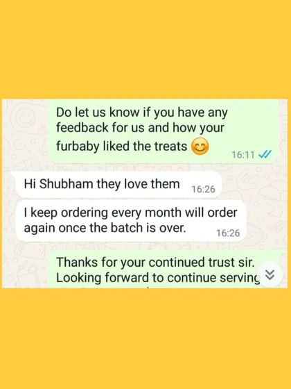 Building a community of repeat customers is the best feeling. This parent orders every month because their fur babies love the treats. This is the trust I aim to build.