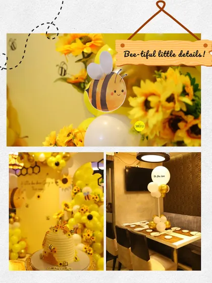 The little details make a theme come alive. For this bee-themed baby shower, I added cute bee and sunflower cutouts to the balloon arrangements and cake table for that extra touch of sweetness.
