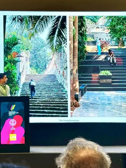Kishan presenting the transformation of Nepean Greens at a conference, showcasing our process and the project's impact.