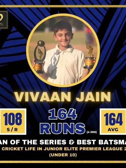 Our little rockstar Vivaan Jain dominated the Junior Elite Premier League U-10, winning Man of the Series and Best Batsman.