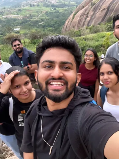 Leading the group on a trek up the steps at Huttridurga. I'm always there to guide the way and make sure everyone is having a great time.