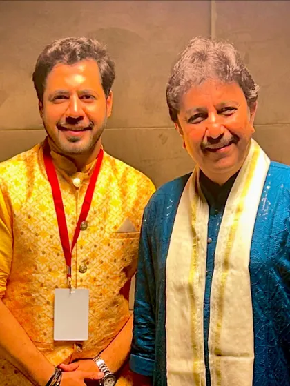 A moment of gratitude with Tushar Shukla during Navratri Day 6. Being able to share the stage with such esteemed personalities is always a highlight of the festival for me.