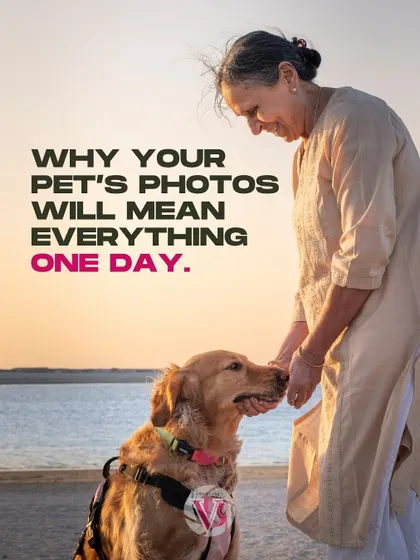 A powerful image asking "Why your pet's photos will mean everything one day." It's about capturing memories before they fade.