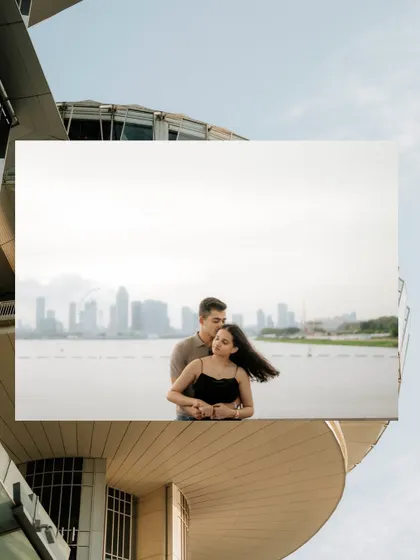 Using the unique architecture of Singapore as a frame for a quiet, romantic portrait. I love finding creative angles to make your destination engagement photos truly unique.