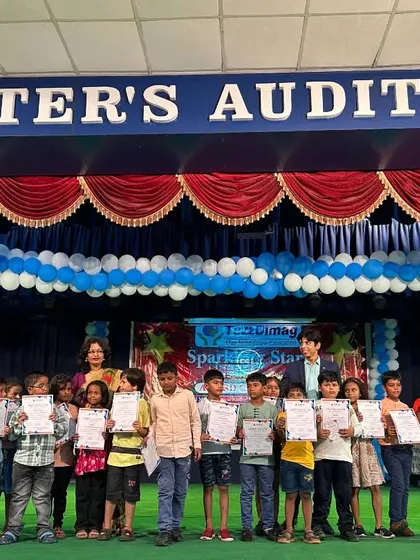 A proud moment with our "Sparkling Stars" at a school event in Ambedkar Nagar, Uttar Pradesh. All these students hold certificates of participation from our Tezz Dimag course demo.